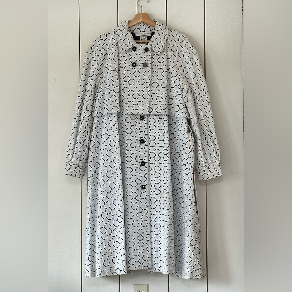 Carolina Herrera Vintage Spring Trench Coat Sz 16 White & Black Italy